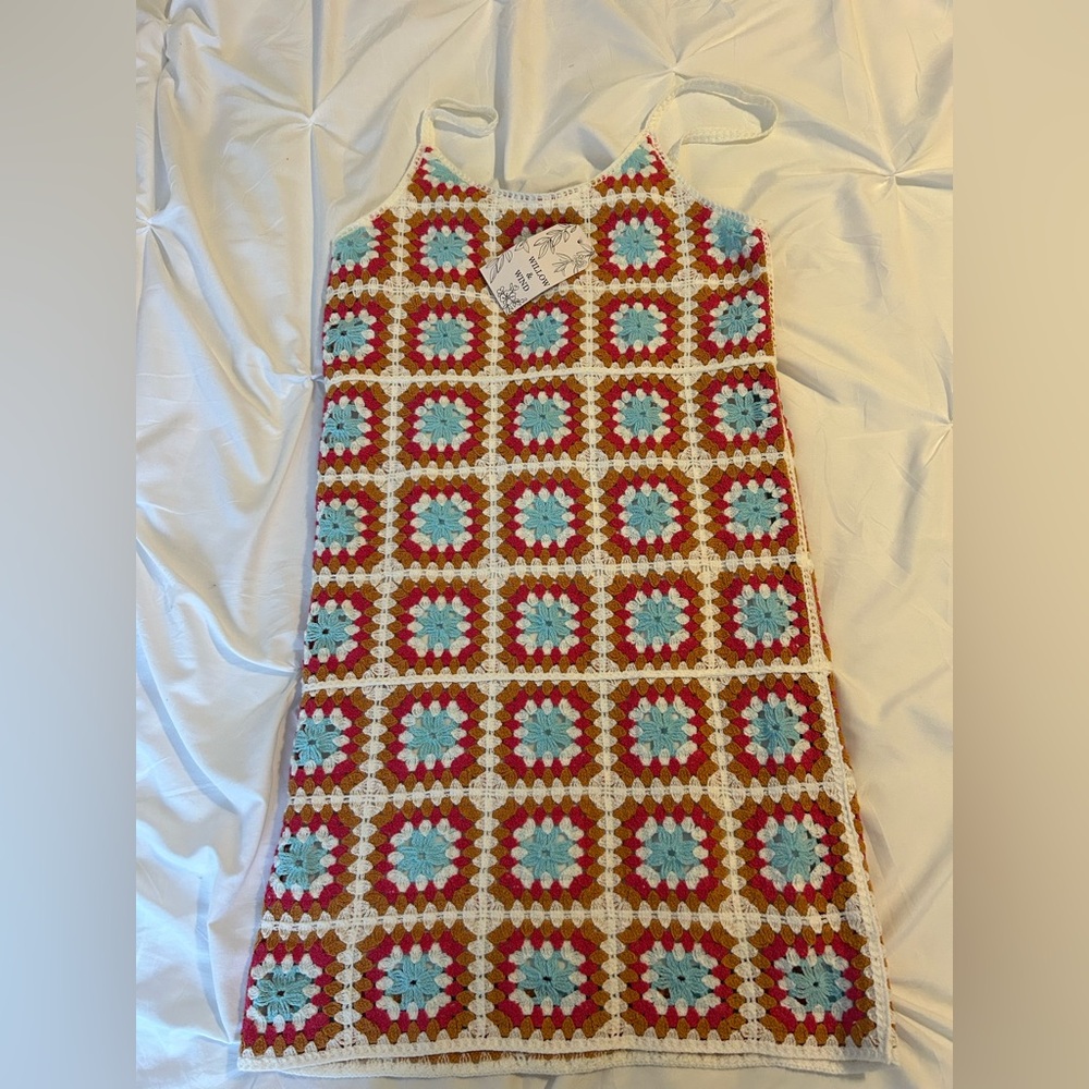 Colorful Crochet women’s dress NWT boho